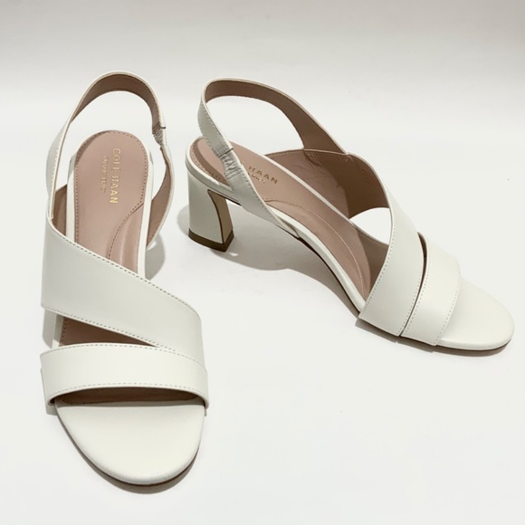 Cole Haan Amalia Ivory White Leather Slingback Sandal 65 Block Heel Pumps 8 - Picture 7 of 10